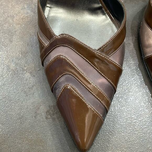 Giorgio Armani Brown Patent Leather D’Orsay Pumps Size 38.5 - Picture 2 of 11